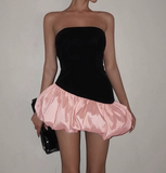 Niulatu Black/Pink Strapless A-Line Satin Short Party Dress Fashion Evening Dress HZ1031