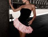 Niulatu Black/Pink Strapless A-Line Satin Short Party Dress Fashion Evening Dress HZ1031