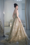 Niulatu Elephant V-neck A-Line Tulle Sequins Beaded Long Prom Dresses Formal Evening Gowns HZ1031