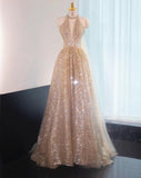 Niulatu Elephant V-neck A-Line Tulle Sequins Beaded Long Prom Dresses Formal Evening Gowns HZ1031