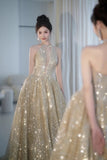 Niulatu Elephant V-neck A-Line Tulle Sequins Beaded Long Prom Dresses Formal Evening Gowns HZ1031