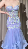 Niulatu Purple Sweetheart Neck Mermaid Long Tulle Evening Gown Stunning Prom Dresses with Embroidered Appliques HZ1031