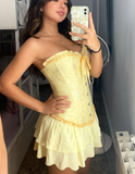 Niulatu Yellow Strapless Bodycon Chiffon Satin Short Party Dress Fashion Homecoming Dress HZ1031