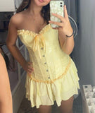 Niulatu Yellow Strapless Bodycon Chiffon Satin Short Party Dress Fashion Homecoming Dress HZ1031