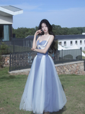 Niulatu Sweetheart Grey Blue A-Line Tulle Long Prom Dresses Sweet 20 Evening Gowns HZ1031
