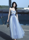 Niulatu Sweetheart Grey Blue A-Line Tulle Long Prom Dresses Sweet 20 Evening Gowns HZ1031