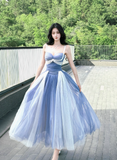 Niulatu Sweetheart Grey Blue A-Line Tulle Long Prom Dresses Sweet 20 Evening Gowns HZ1031