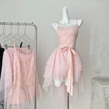 Niulatu Pink Spaghetti Straps A-Line Tulle Lace Short Birthday Dress Outdoor Party Outfit HZ1031