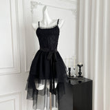 Niulatu Pink Spaghetti Straps A-Line Tulle Lace Short Birthday Dress Outdoor Party Outfit HZ1031