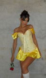 Niulatu Yellow Off Shoulder Sheath Satin Short Homecoming Dress HZ1031