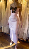 Niulatu Pink Strapless Bodycon Satin Prom Dresses Formal Evening Gowns with Bow HZ1031