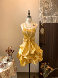 Niulatu Gold Spaghetti Straps A-Line Satin Short Prom Dresses Elegant Homecoming Dress HZ1031