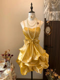 Niulatu Gold Spaghetti Straps A-Line Satin Short Prom Dresses Elegant Homecoming Dress HZ1031