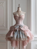 Niulatu Pink Sweetheart Neck A-Line Tulle Lace Lolita Prom Dresses Sweet Homecoming Dress HZ1031