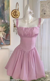 Niulatu Pink Square Neck A-Line Satin Short Party Dress for Birthday Sweet 16 Dress HZ1031