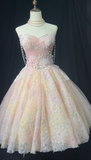 Niulatu Pink Strapless A-Line Tulle Beaded Short Prom Dresses Sweet Homecoming Dress HZ1031
