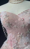 Niulatu Pink Strapless A-Line Tulle Beaded Short Prom Dresses Sweet Homecoming Dress HZ1031