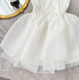 Niulatu White Spaghetti Straps A-Line Tulle Beaded Short Prom Dresses Sweet 16 Dresses HZ1031