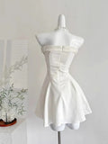 Niulatu White Strapless A-Line Short Birthday Dress Elegant Party Dress HZ1031