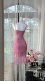 Niulatu Pink Spaghetti Straps Bodycon Beaded Sequin Short Prom Dresses HZ1031