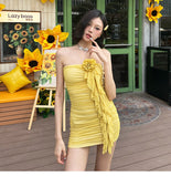 Niulatu Yellow Strapless Bodycon Chiffon Short Party Dress Homecoming Dress HZ1031