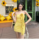 Niulatu Yellow Strapless Bodycon Chiffon Short Party Dress Homecoming Dress HZ1031
