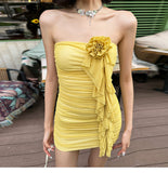 Niulatu Yellow Strapless Bodycon Chiffon Short Party Dress Homecoming Dress HZ1031