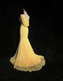 Niulatu Yellow Spaghetti Straps Sheath Tulle Long Prom Dresses Formal Evening Gowns HZ1031