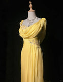 Niulatu Yellow Spaghetti Straps Sheath Tulle Long Prom Dresses Formal Evening Gowns HZ1031