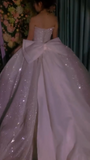 Niulatu Strapless Glitter Tulle Long Ball Gown Elegant Convertible Wedding Dresses HZ1031