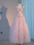 Niulatu Light Purple A-Line Straps Tulle Long Prom Dresses Sweet 16 Evening Gowns HZ1031