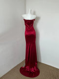 Niulatu Red Strapless Mermaid Satin Long Prom Dresses Glamour Evening Gowns with Slits HZ1031