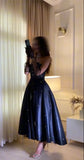 Niulatu Navy Blue Strapless A-Line Tulle Long Prom Dresses Formal Evening Gowns with Appliques HZ1031