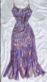 Niulatu Purple Spaghetti Straps Sheath Sequin Chiffon Long Stunning Prom Dresses with Tassels & Beading HZ1031