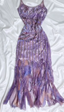 Niulatu Purple Spaghetti Straps Sheath Sequin Chiffon Long Stunning Prom Dresses with Tassels & Beading HZ1031