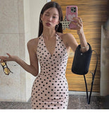 Niulatu Pink Dot Halter Neck Bodycon Short Party Dress Birthday Dress HZ1031