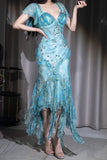 Niulatu Blue Sweetheart Neck Sheath Chiffon Prom Dresses HZ1031