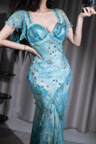 Niulatu Blue Sweetheart Neck Sheath Chiffon Prom Dresses HZ1031