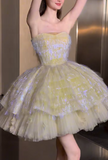 Niulatu Green Strapless A-Line Tulle Short Prom Dresses Sweet 16 Dress HZ1031