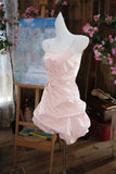Niulatu Pink Spaghetti Straps A-Line Satin Short Evening Dress Sweet Homecoming Dress HZ1031