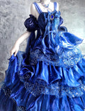 Niulatu Blue Spaghetti Straps A-Line Satin Sequin Long Prom Dresses Gorgeous Birthday Evening Gowns HZ1031