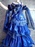 Niulatu Blue Spaghetti Straps A-Line Satin Sequin Long Prom Dresses Gorgeous Birthday Evening Gowns HZ1031