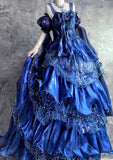 Niulatu Blue Spaghetti Straps A-Line Satin Sequin Long Prom Dresses Gorgeous Birthday Evening Gowns HZ1031