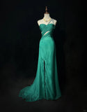 Niulatu Green One Shoulder Sheath Tulle Long Prom Dresses Elegant Evening Gowns HZ1031