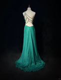 Niulatu Green One Shoulder Sheath Tulle Long Prom Dresses Elegant Evening Gowns HZ1031
