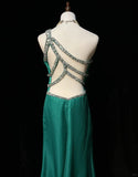 Niulatu Green One Shoulder Sheath Tulle Long Prom Dresses Elegant Evening Gowns HZ1031