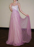 Niulatu Pink Sweetheart A-Line Tulle Sequins Long Prom Dresses Elegant Formal Evening Gowns HZ1031