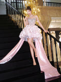 Niulatu Pink Sweetheart A-Line Satin Sequin Short Prom Dresses Fashion Homecoming Dress HZ1031