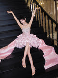 Niulatu Pink Sweetheart A-Line Satin Sequin Short Prom Dresses Fashion Homecoming Dress HZ1031