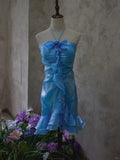 Niulatu Blue Halter Bodycon Chiffon Short Prom Dresses Gorgeous Party Dress HZ1031